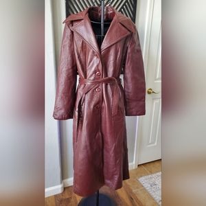Vintage (1970s) Leather Trench Coat Jacket Size 10/12